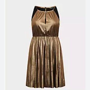 TORRID GOLD SHIMMER HALTER SKATER DRESS